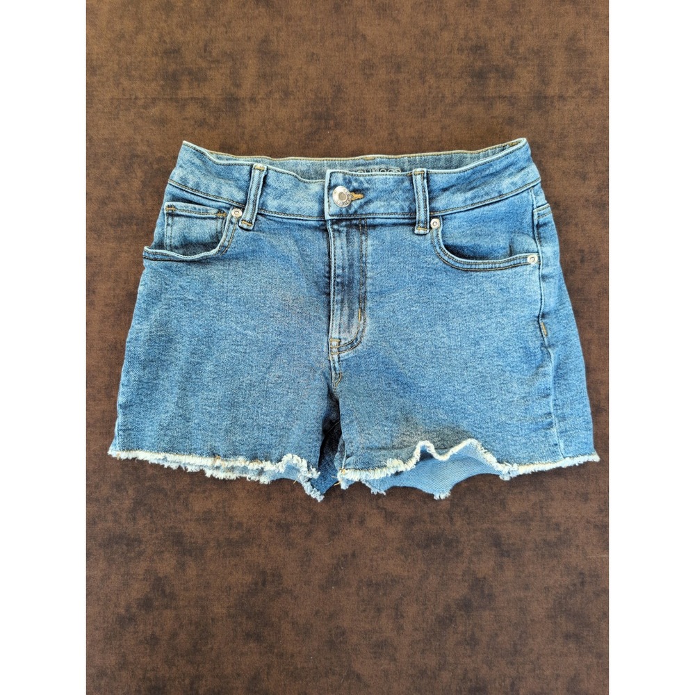 Maurices High Rise Frayed Hem Denim Cutoff Shortie Shorts Blue Womens 4